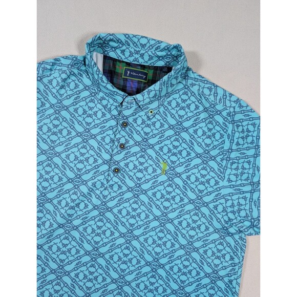 William Murray Golf Shirt Polo Tie One On Print L Turq Blue Polyester - Picture 1 of 8